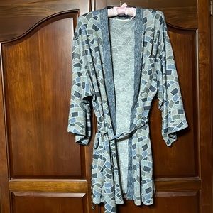 THE MUSES LOUNGE blue robe with pockets and waist tie  Size L